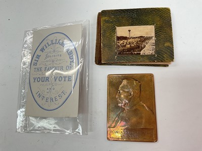 Lot 364 - Sir William Abdy cabinet card photograph, together with a miniature book and French bronze medallion (3).