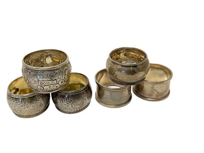 Lot 113 - Group of six silver napkin rings (various dates and makers), all at 4ozs