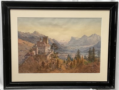 Lot 5387 - Attributed to Carl Prestele (1839-?), Continental School watercolour, late 19th Century - extensive landscape, signed, in glazed frame
