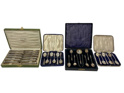 Lot 536 - Three cased sets of silver teaspoons and cased French set of silver knives
