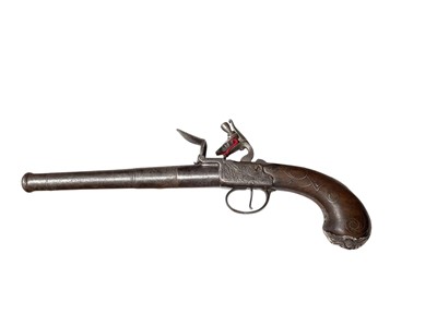 Lot 708 - Georgian cannon barrel flintlock pistol by Lord, Dublin