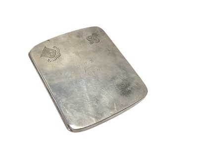 Lot 195 - George V silver cigarette case with engraved Grenadier Guards and Eton College crests and inscription, to 'R.H.B. from W.E.P.M.', (Chester 1924), maker Asprey & Co.