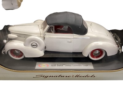 Lot 1835 - Signature Models 1:18 scale vintage cars including 1938 Buick Century Convertible Coupe, 1934 Aston Martin Le Mans Team Car & 1934 Aton Martin Mark II, in window boxes (3)