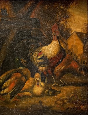 Lot 131 - W. Hall after d'Hondecoeter, Farmyard birds, 22cm x 17cm, framed