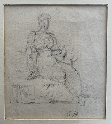Lot 144 - Attributed to George Hayter (1792-1871) pencil sketch of a lady seated, initialled G H, with mount, unframed