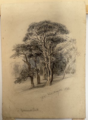 Lot 204 - Attributed to John Cart Burgess (1798-1863) watercolour sketch of trees in parkland, initialled and dated May 8th, 1833, with mount, unframed.