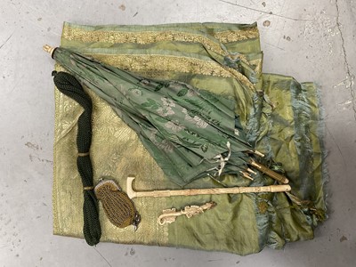 Lot 870 - Bone handled parasol, Indian silk sari, miser's purse and a knitted steel bead coin purse.