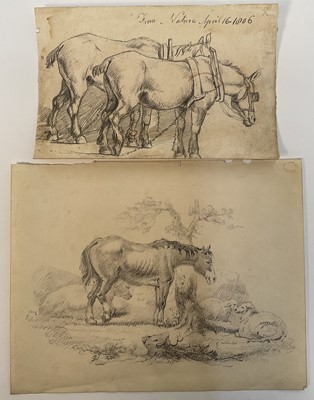 Lot 57 - Two early 19th century pencil sketches of horses on paper, both inscribed, unframed
