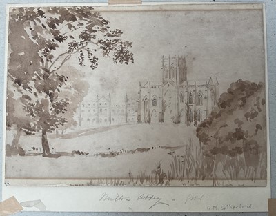 Lot 61 - Attributed to George Mowbray Sutherland (act. 1861-1866) watercolour sketch of Milton Abbey, unframed