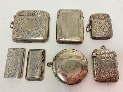 Lot 1062 - Group of seven Victorian and later silver vesta cases