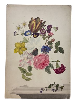 Lot 924 - Thomas Remnant Charleton (1756-1849) or Sophia Katherine Charleton (1789-1844) watercolour - Still life of flowers and butterfly, unfinished 45 x 31cm