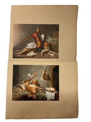 Lot 831 - Thomas Remnant Charleton (1756-1849) watercolour - A pair of watercolours of game larders, inscribed to mount 'General Charleton', each 15 x 20cm