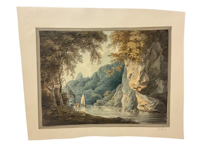 Lot 952 - William Payne (1760-1830) or Thomas Remnant Charleton (1756-1849) after William Payne, watercolour - On the Tamar, signed, inscribed to the Mount T.R.C. for Thomas Remnant Charleton (1756-1849)