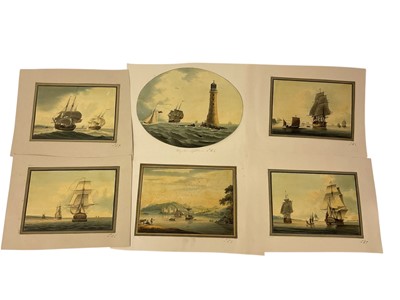 Lot 939 - Thomas Remnant Charleton (1756-1849) five watercolour marine studies, the largest an oval picture 17 x 22cm