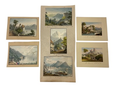 Lot 945 - Thomas Remnant Charleton (1756-1849) seven various continental scene watercolours, the largest depicting lake Lugano, 11 x 17cm