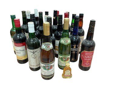 Lot 400 - Twenty two bottles including vintage sherry, wines and a miniature Bell's whisky (23 in total)