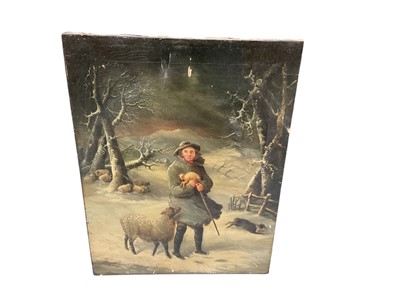 Lot 420 - After George Morland, oil on canvas, shepherd, and two further pictures