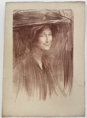 Lot 77 - Albert de Bellaroche (1864-1944) lithograph - portrait of a lady, 56cm x 38cm, unframed