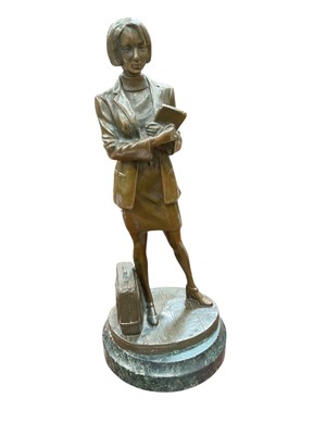 Lot 468 - Modern bronze figure of a traveller, on marble base, 30cm in overall height.