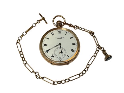 Lot 115 - 9ct gold cased International Watch Co pocket watch on a 9ct gold watch chain with a seal fob