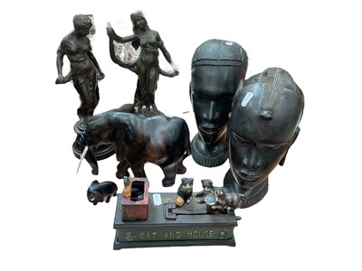 Lot 465 - Works of art including African figures, pair of bronzes, novelty money box