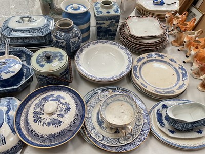 Lot 324 - Group of blue and white ceramics and a collection of cow creamers