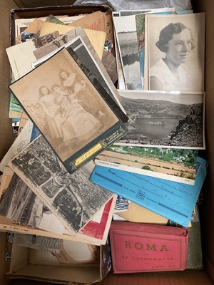 Lot 322 - Collection of old postcards, album, photographs and books (3 boxes)