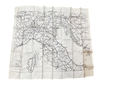Lot 722 - Second World War Silk escape map of Northern and Southern Italy, First World War Silver War Badge numbered B45080, military buttons and badge.