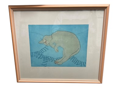 Lot 248 - Julian Matcham etching, reclining cat