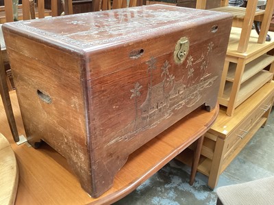 Lot 1245 - Camphor wood blanket box together with a similar coffee table (2).
