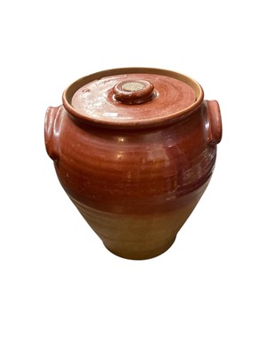 Lot 665 - Twentieth century large earthenware half glazed pickling vessel with vented cover