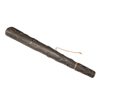 Lot 692 - Victorian Irish bog oak truncheon / club of tapered form with carved decoration, dated 1898, 41cm in overall length.