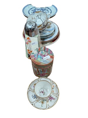 Lot 413 - 19th century Cantonese famille rose pot and cover and lot decorated china.