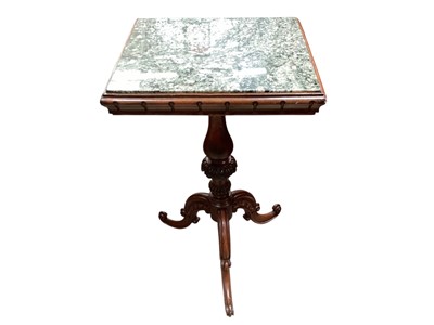 Lot 1242 - Victorian oak tripod table with marble top and an Edwardian mahogany torchere