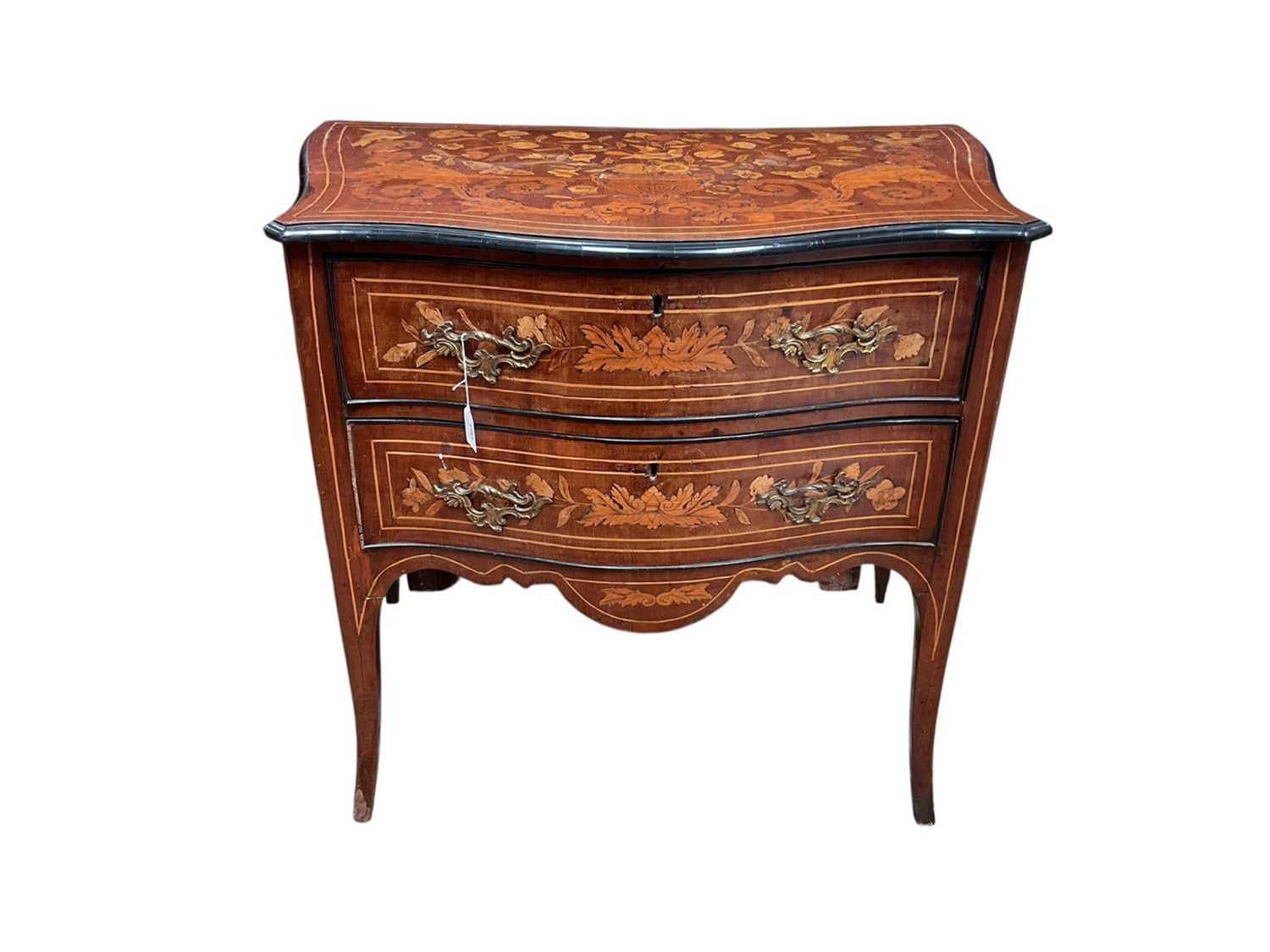 Lot 1302 - 18th century Dutch marquetry serpentine two drawer chest