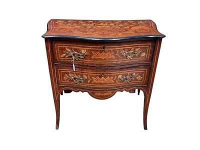 Lot 1302 - 18th century Dutch marquetry serpentine two drawer chest