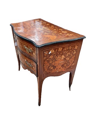 Lot 1302 - 18th century Dutch marquetry serpentine two drawer chest