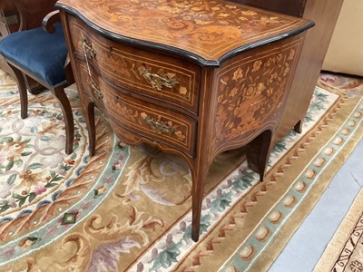 Lot 1302 - 18th century Dutch marquetry serpentine two drawer chest