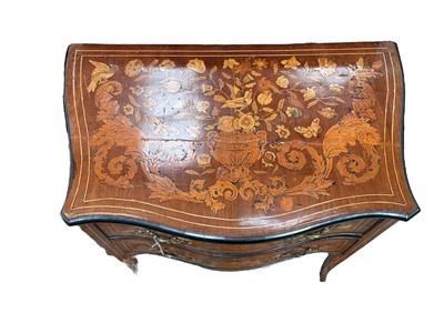 Lot 1302 - 18th century Dutch marquetry serpentine two drawer chest