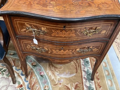 Lot 1302 - 18th century Dutch marquetry serpentine two drawer chest