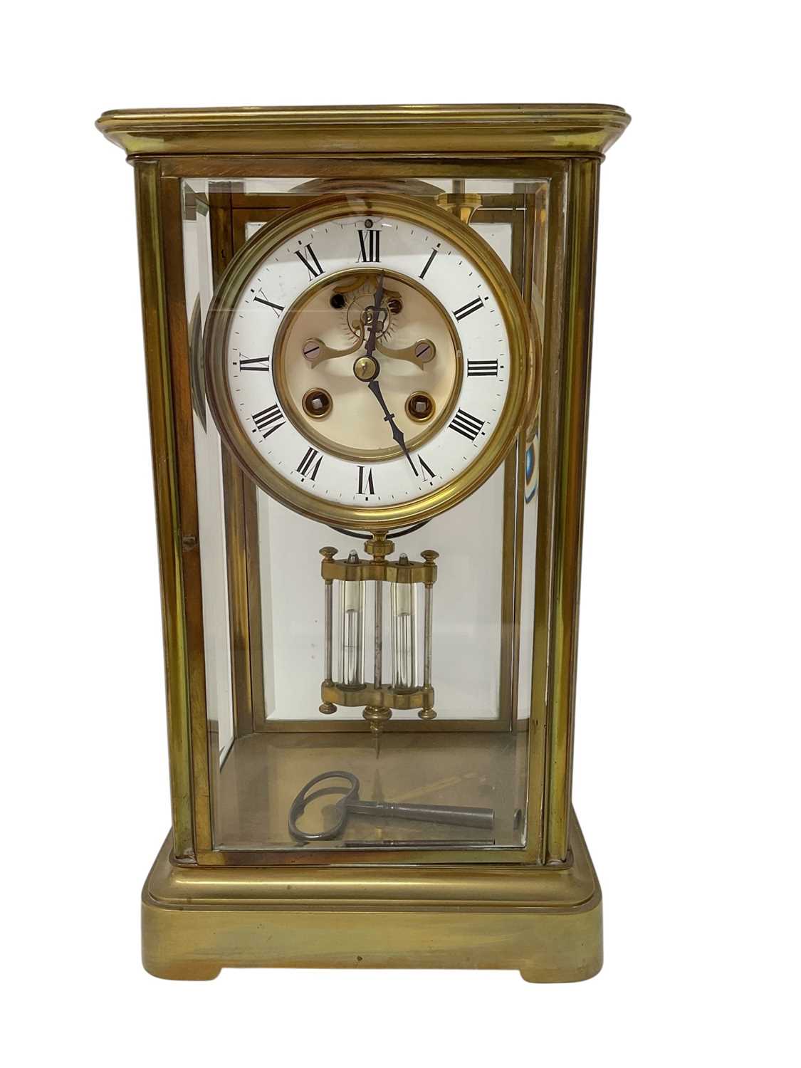Lot 817 - French brass cased four glass mantel clock