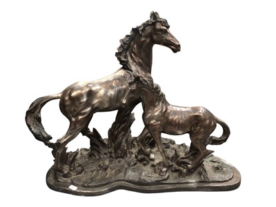 Lot 2526 - Large bronzed sculpture of a horse and foal