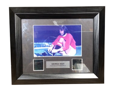 Lot 2481 - Group of framed Manchester United prints, including one celebrating 100 years, one signed photo of Henrik Larson, a ticket signed by Eric Cantona with photograph of his infamous 'Karate kick', a...