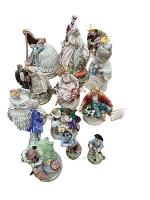 Lot 524 - Collection of modern Dresden, Leonardo and other ceramic figures.