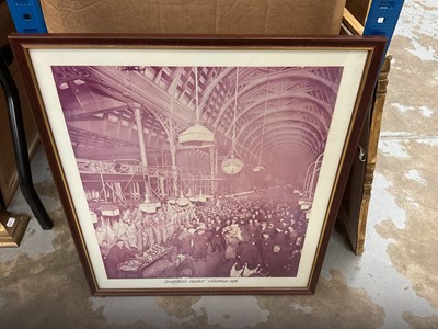 Lot 985 - Group of pictures and prints including Smithfield print, hunting scenes, parish map and others.