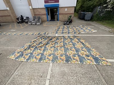 Lot 874 - Pair of Victorian heavy glazed chintz curtains with pelmet