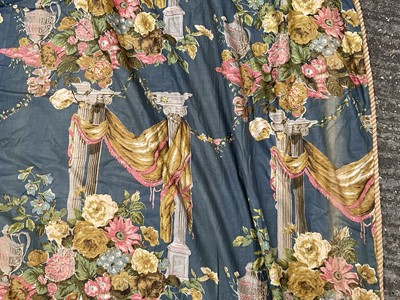 Lot 2128 - Pair of Victorian heavy glazed chintz curtains with pelmet