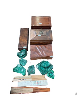 Lot 503 - Two Georgian mahogany tea caddies/boxes, Victorian rosewood glove box, eight items of malachite, and sundry items