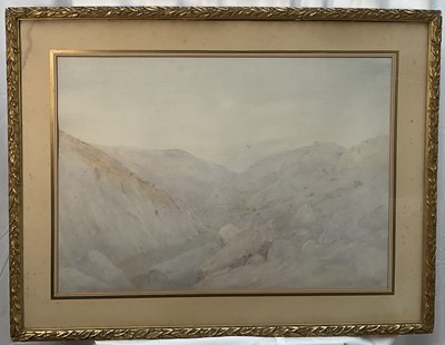 Lot 294 - Large Continental watercolour, 'The River Herault', France, signed and dated 1923, 52cm x 74cm, in decorative plaster and gilt frame 73cm x 95cm