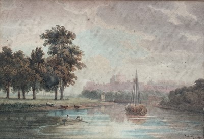 Lot 285 - Attributed to John I Varley (1778-1842) watercolour - river landscape, castle beyond, signed and dated 1840, in glazed frame